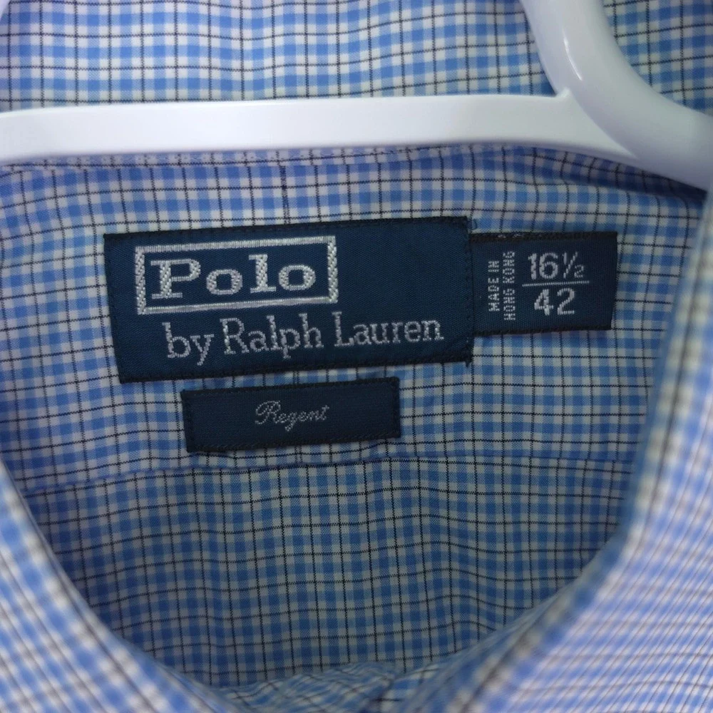 Polo Ralph Lauren Shirt Regent Fit Blue Gingham Check 16.5 L Cotton Dress Shirt